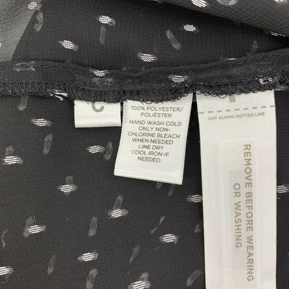 Loft Petite Utility Blouse SP Black Chiffon Sheer White Dot Minimalist Office - Picture 8 of 8
